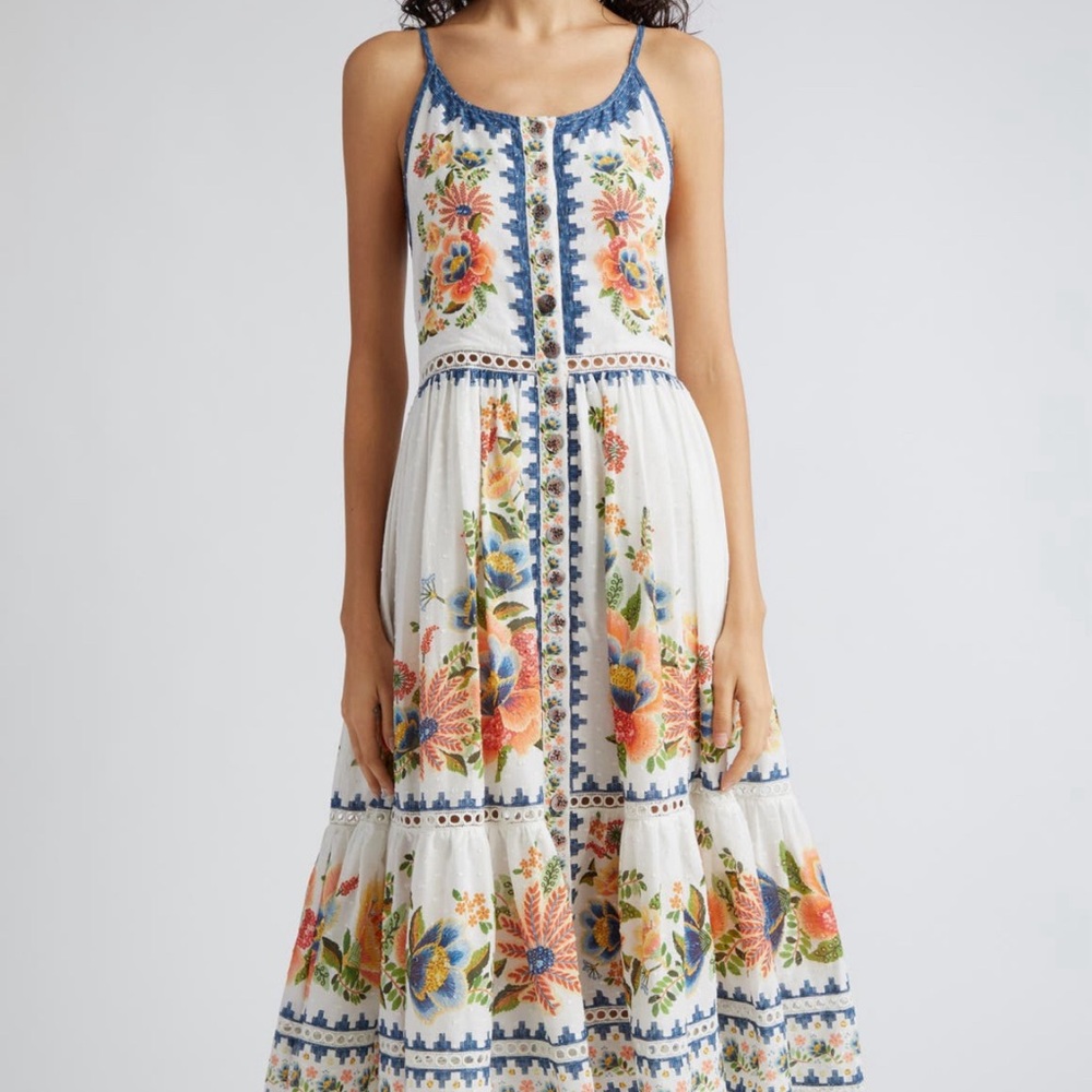Farm Rio Delicate Garden A Line Cotton Dress (missing button)